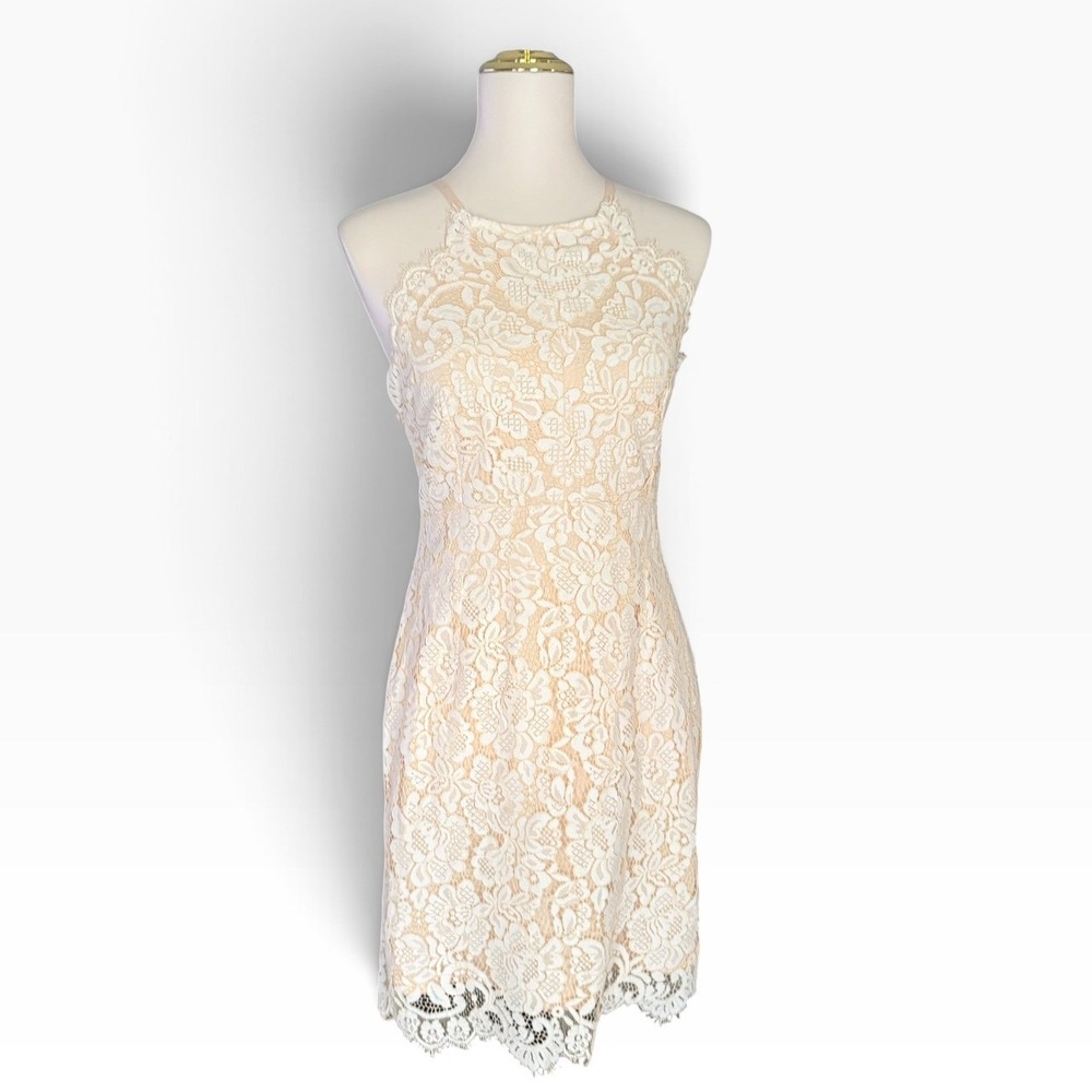 Dress Forum L Ivory Lace Open Back Cocktail Occasion Dress Wedding Halter Mini